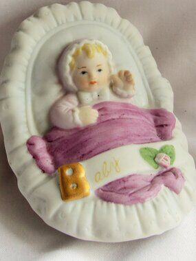 Vintage Enesco Growing Up Birthday Girl Blond Baby / Newborn       S229